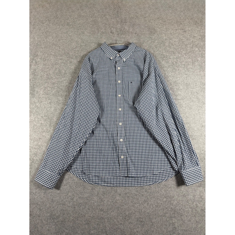 IZOD Gingham Button Down Shirt Mens 3XLT Blue Excellent Stretch Long Sleeve